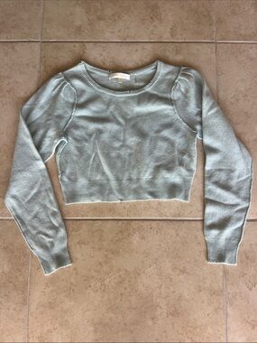 XS Love Shack Fancy Cropped Mint Green Knit Sweater